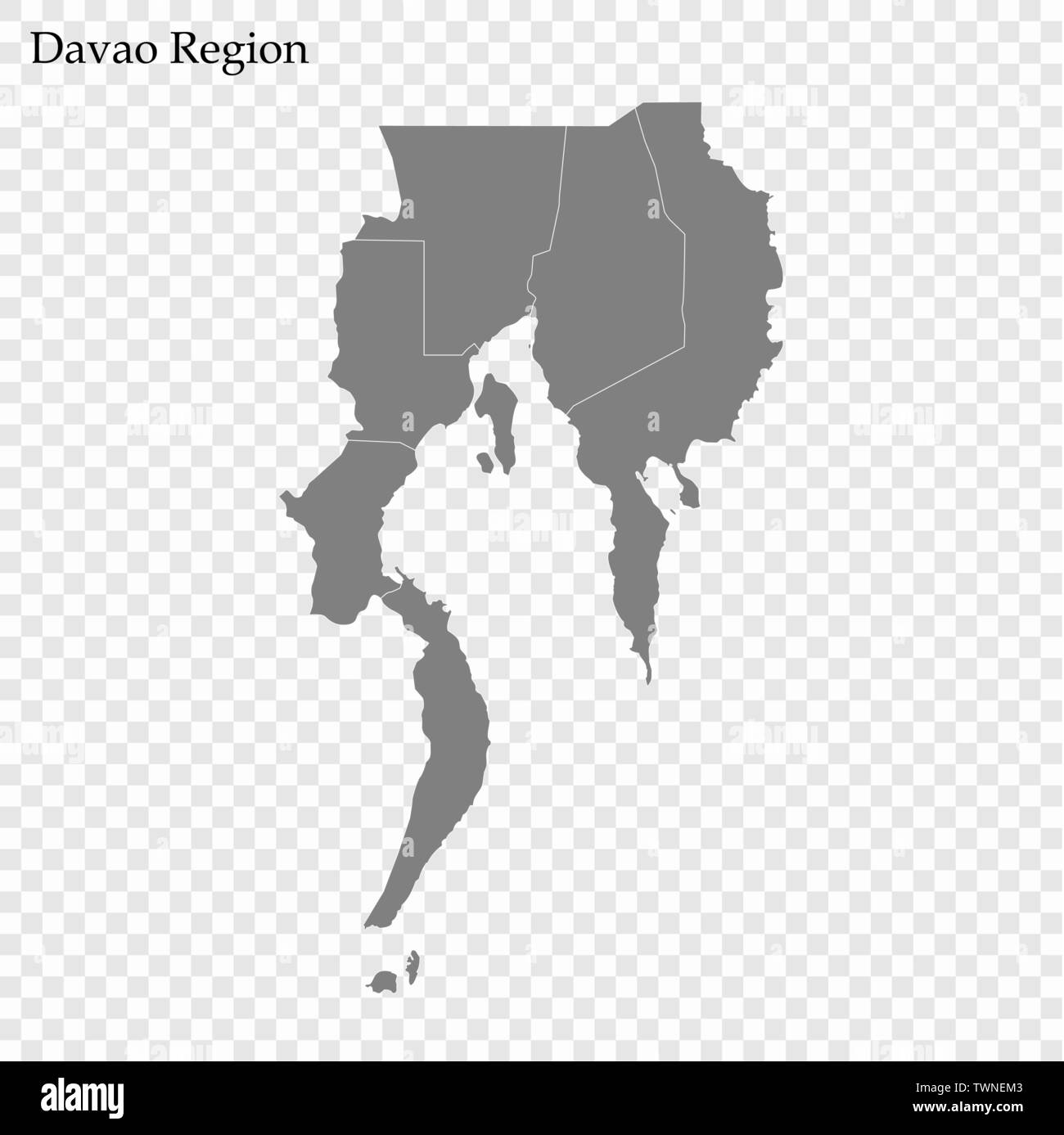 Alta qualità mappa di Davao regione è una regione di Filippine, con i confini delle province Illustrazione Vettoriale