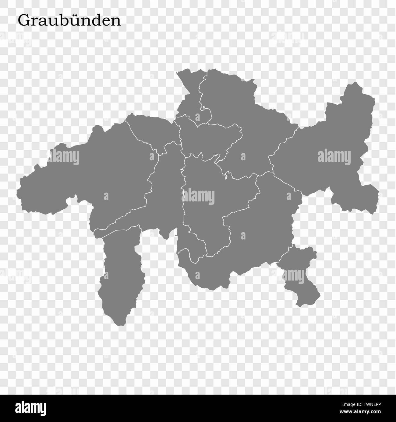 Alta qualità mappa dei Grigioni è un cantone della Svizzera con i confini dei distretti Illustrazione Vettoriale