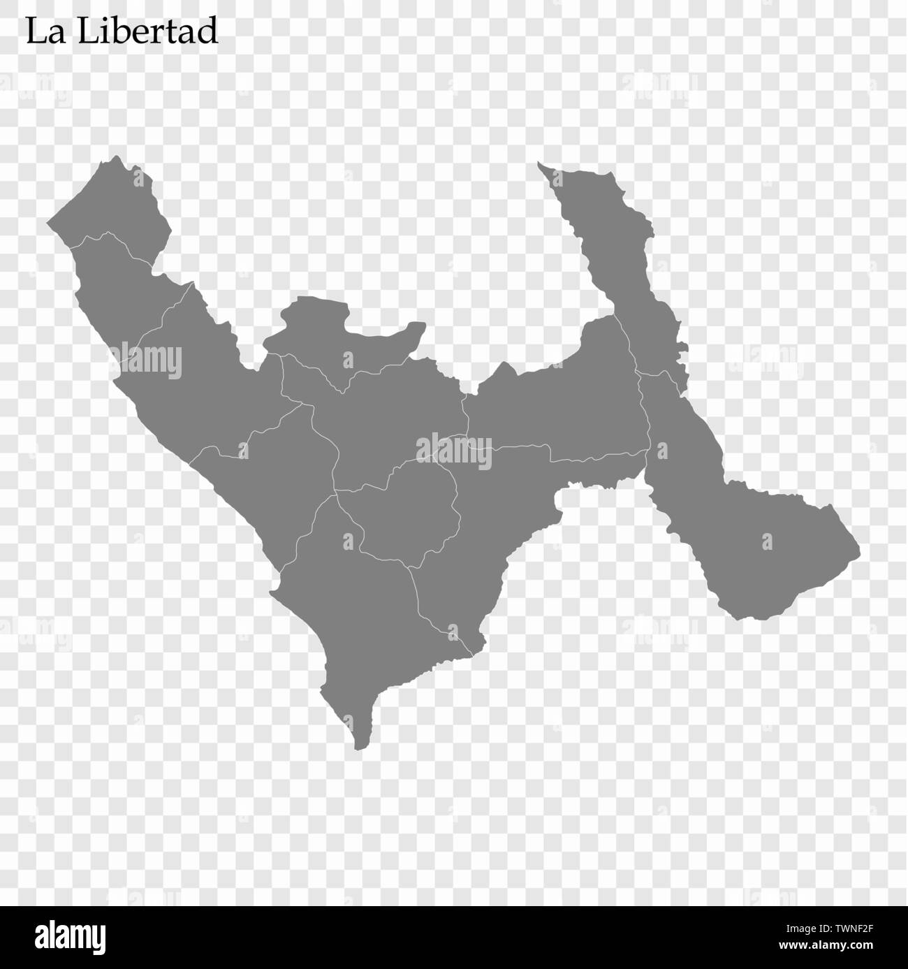 Alta qualità mappa di La Libertad è una provincia del Perù, con i confini dei distretti Illustrazione Vettoriale
