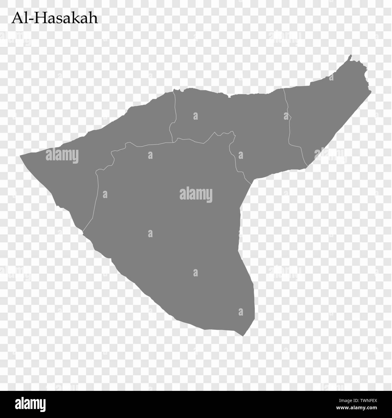 Alta qualità di mappa Al-Hasakah è un governatorato di Siria, con i confini dei distretti Illustrazione Vettoriale