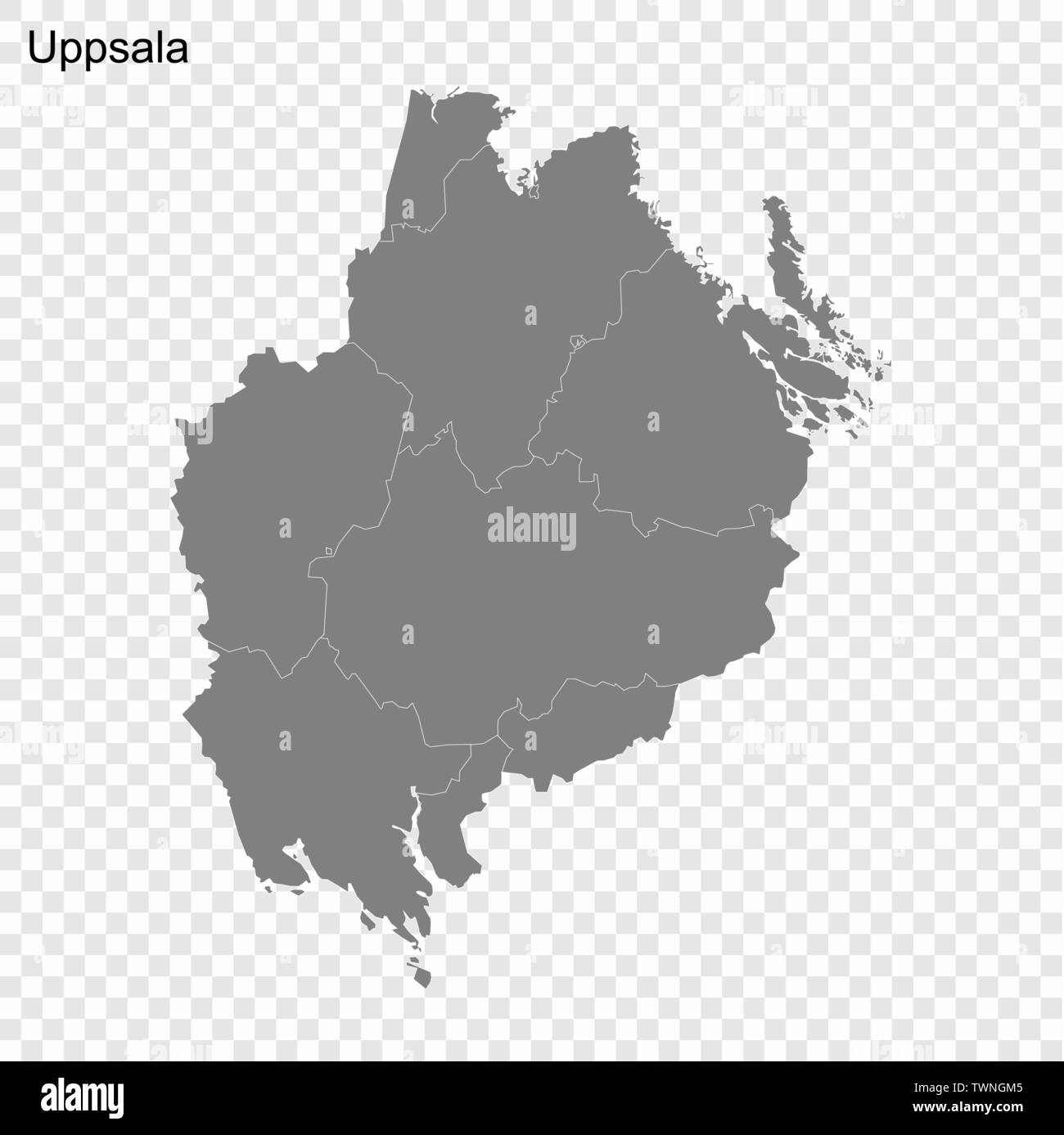Alta qualità mappa di Uppsala è una contea di Svezia, con confini dei comuni Illustrazione Vettoriale