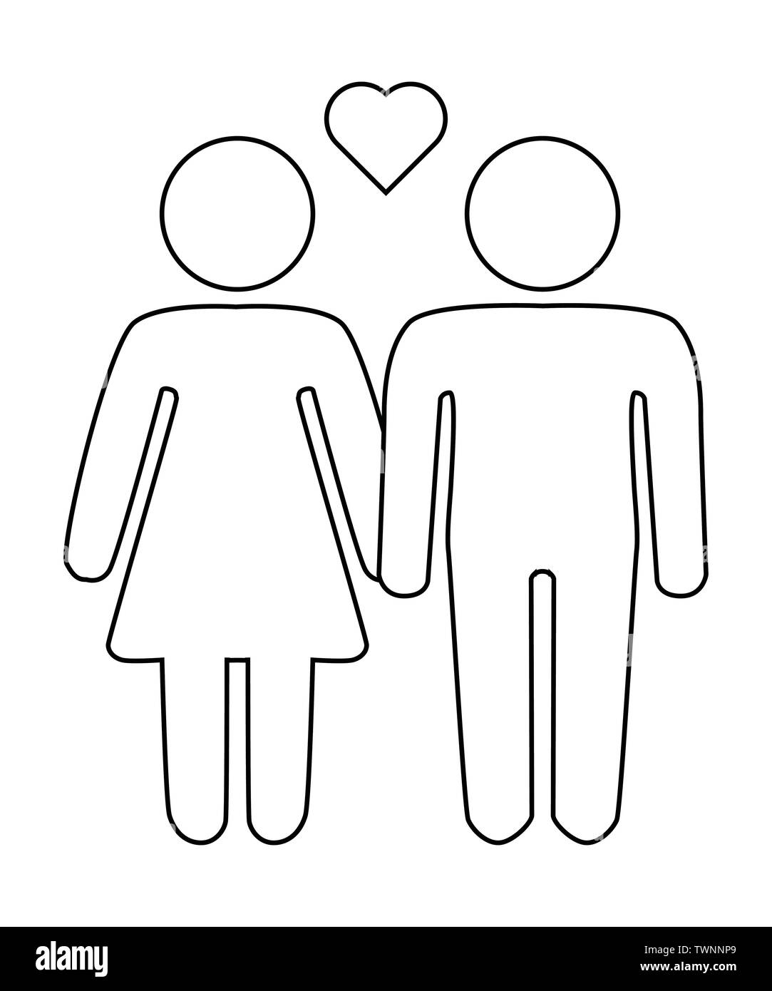 Una rappresentazione schematica di una famiglia etero giovane uomo e donna con i bambini, icona Illustrazione Vettoriale