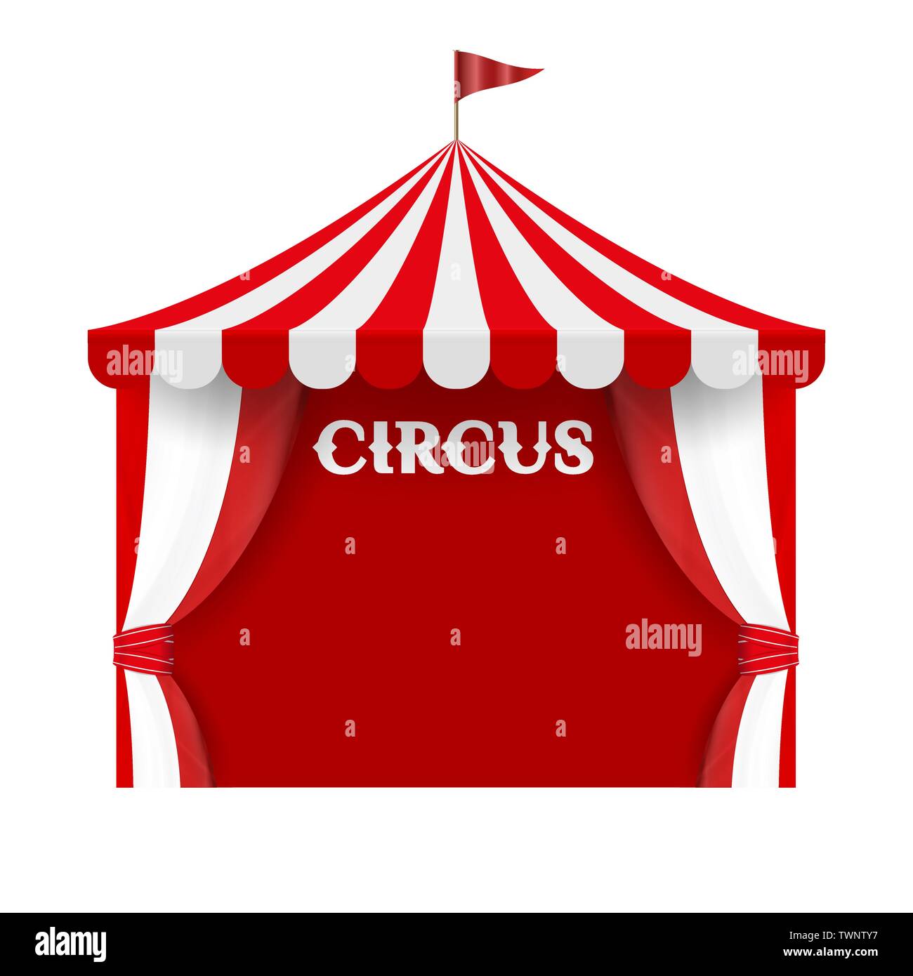 Tenda del circo sfondo Poster template vettoriale. Strisce rosse e bianche, Striped Dome, tettuccio Illustrazione Vettoriale