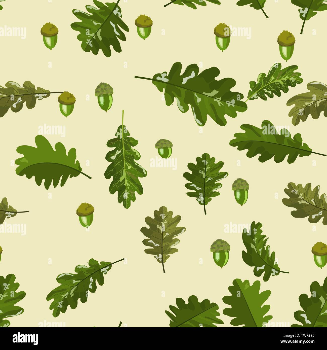 Foglie di quercia e acorn seamless pattern su un tenue beige sfondo Illustrazione Vettoriale