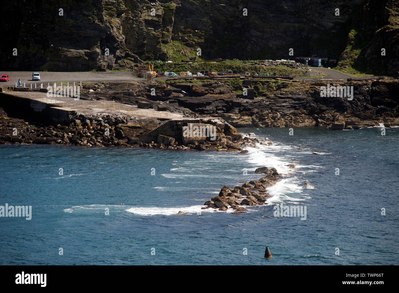 Decimato la parete del porto, PORT ERIN, Isola di Man e Isole britanniche Foto Stock