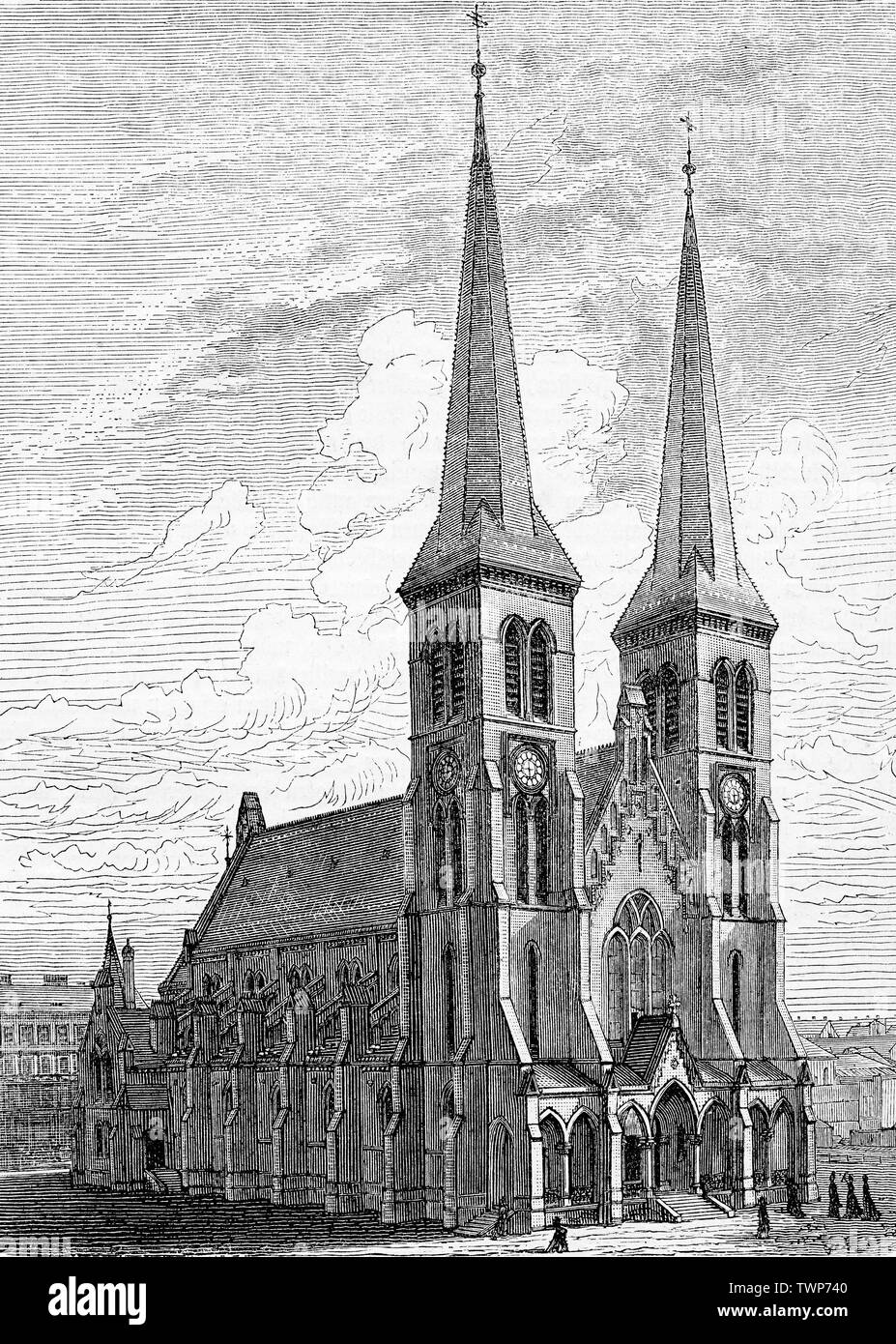 Brigittakirche è uno stile neogotico chiesa cattolica a Vienna di mattoni rossi e con due torri progettato da Friedrich Schmidt e costruito negli anni 1866 - 1873 Foto Stock