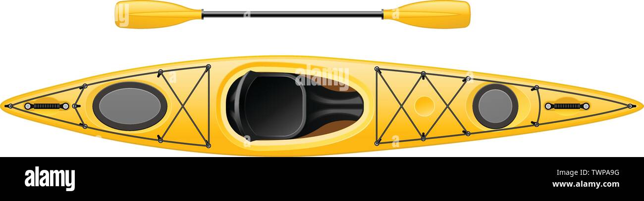 Monoposto kayak con pagaia doppia - canoa vista superiore per la pesca e il turismo Illustrazione Vettoriale