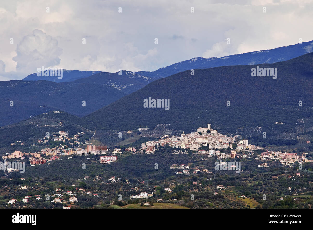 Vista di Palombara Sabina, Roma città metropolitana, Lazio, Italia Foto Stock