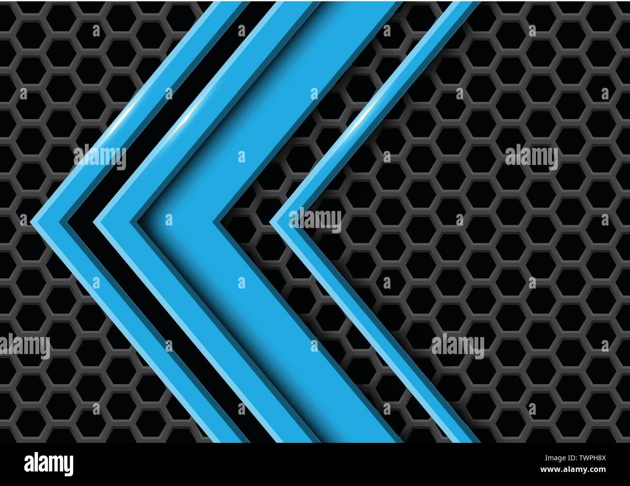 Abstract freccia blu si sovrappongono sulla maglia esagonale design moderno sfondo futuristico illustrazione vettoriale. Illustrazione Vettoriale