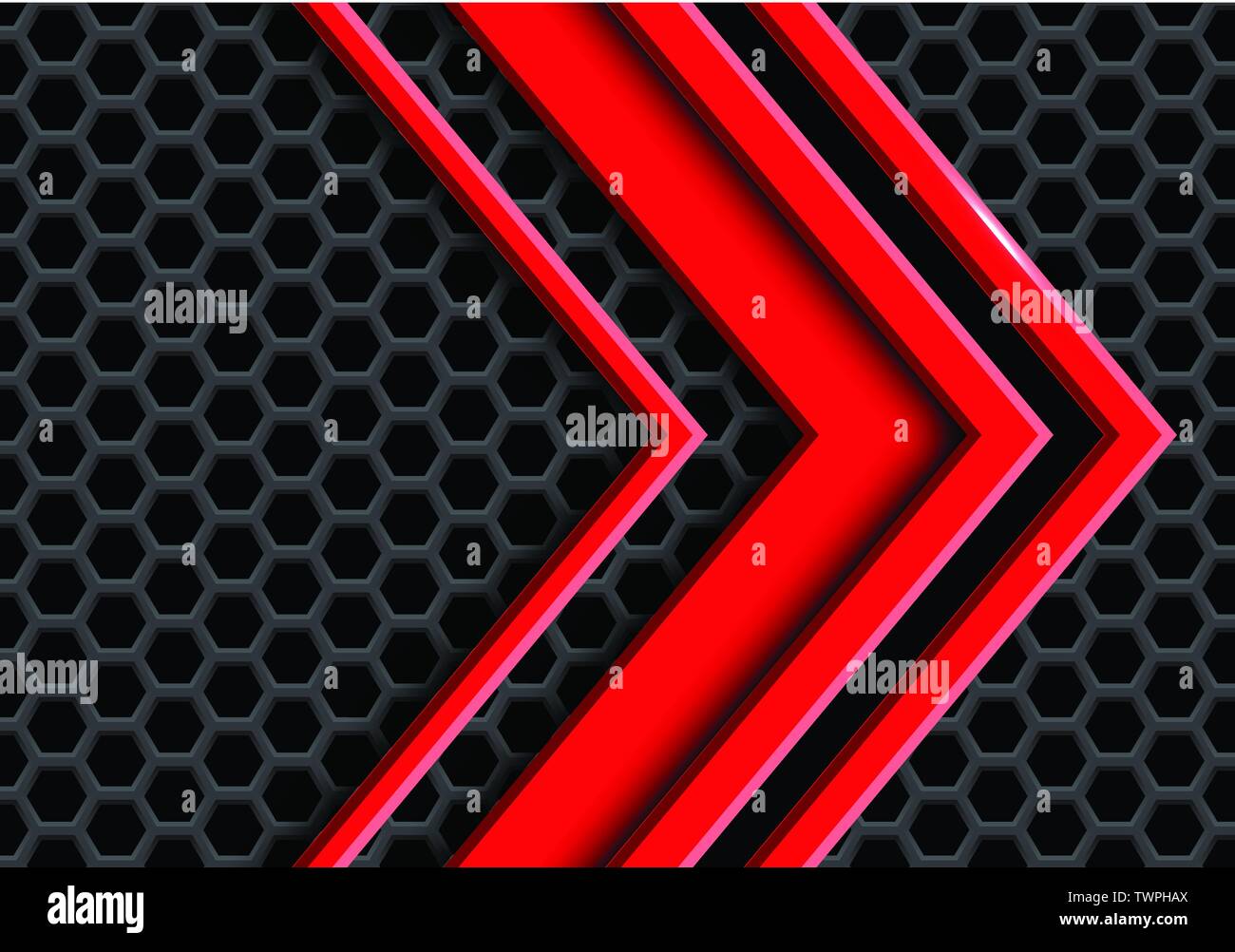 Abstract freccia rossa si sovrappongono sulla maglia esagonale design moderno sfondo futuristico illustrazione vettoriale. Illustrazione Vettoriale