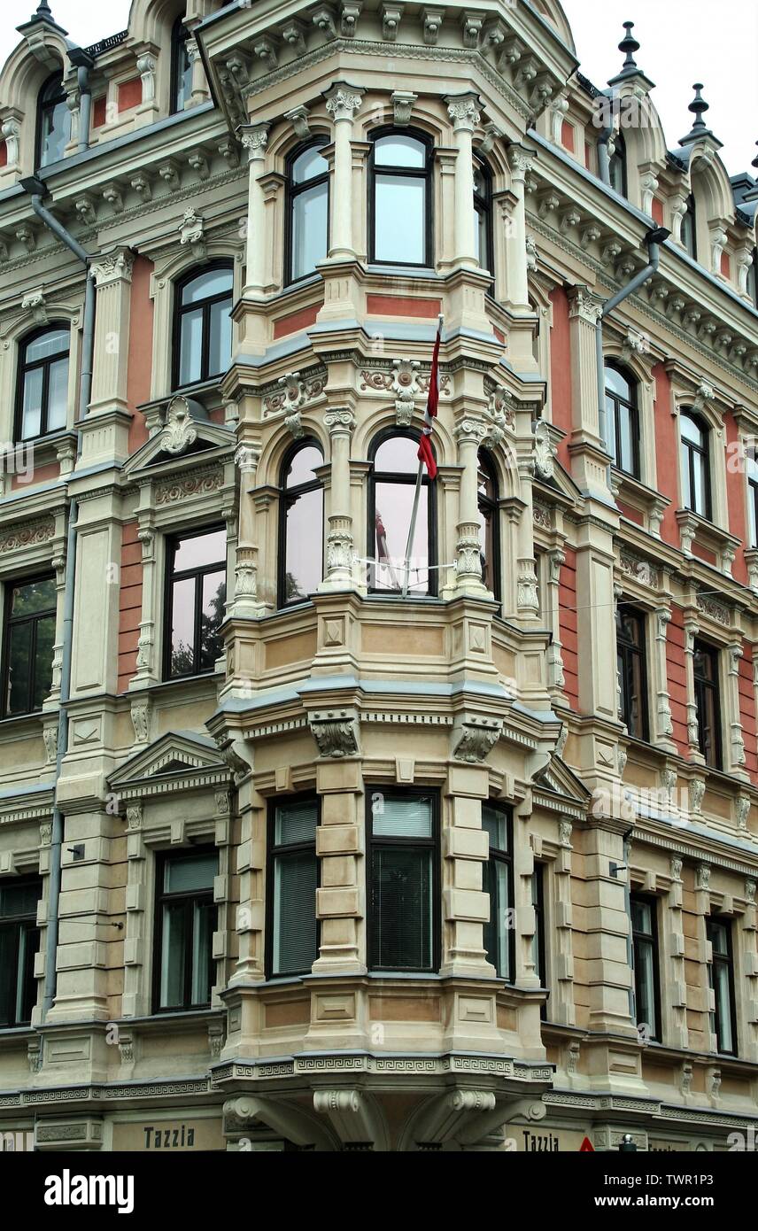 Jugend stil nell'elegante facciata di edificio di Gronqvist casa a Helsinki, Esplanade Foto Stock