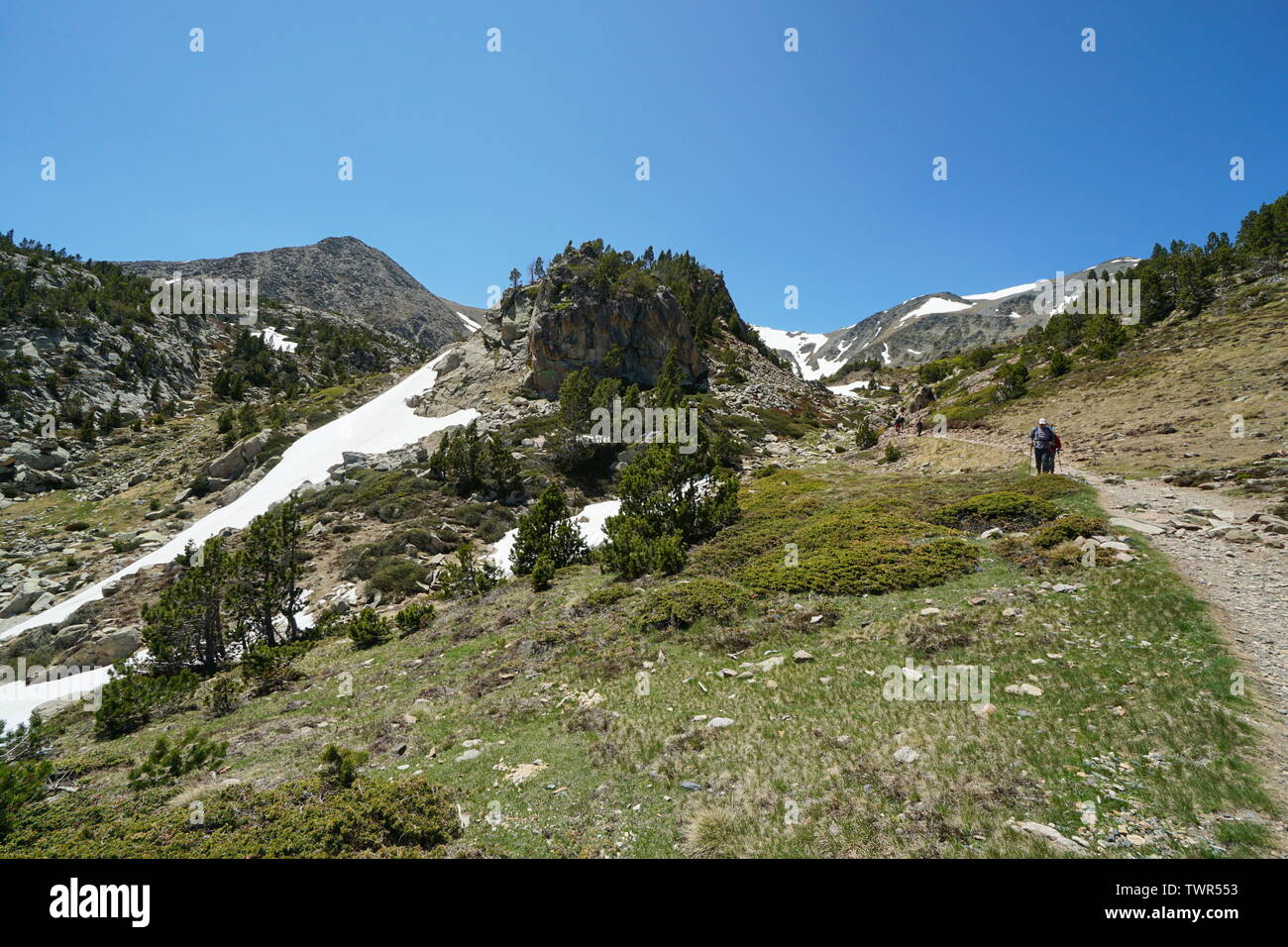 Paesaggio di Montagna escursione vicino al massiccio di Carlit, Francia, parco naturale dei Pirenei catalani, Pyrenees-Orientales Foto Stock