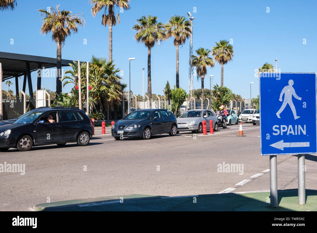 Confine internazionale Gibilterra e la Spagna Foto Stock