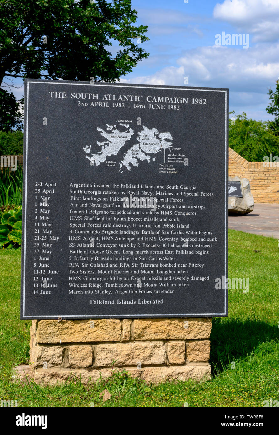 Atlantico Sud Campagna 1982 Memorial presso il National Memorial Arboretum, Alrewas, Staffordshire, England, Regno Unito Foto Stock