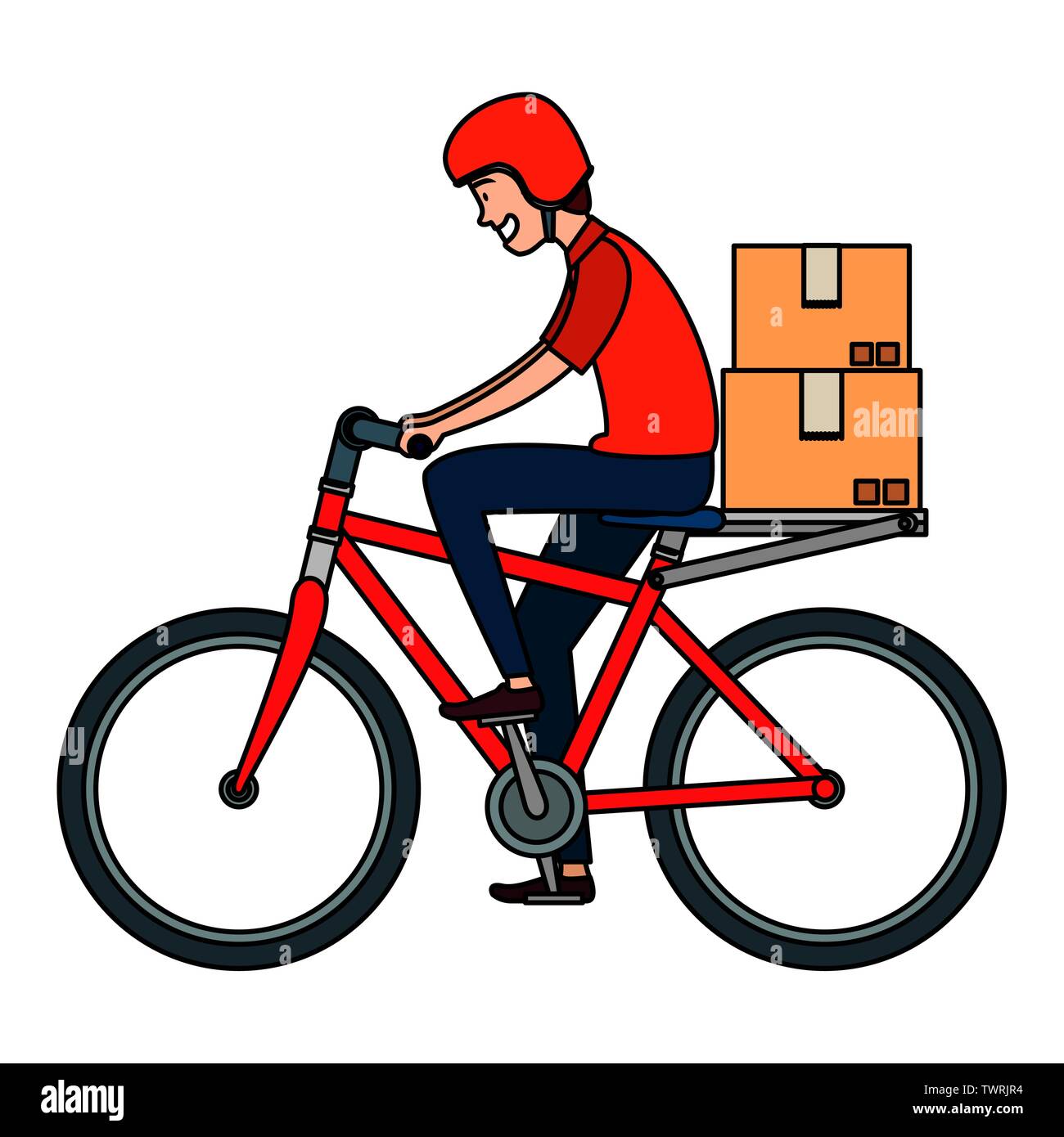 Lavoratore del servizio di consegna in bicicletta con scatole Immagine e  Vettoriale - Alamy