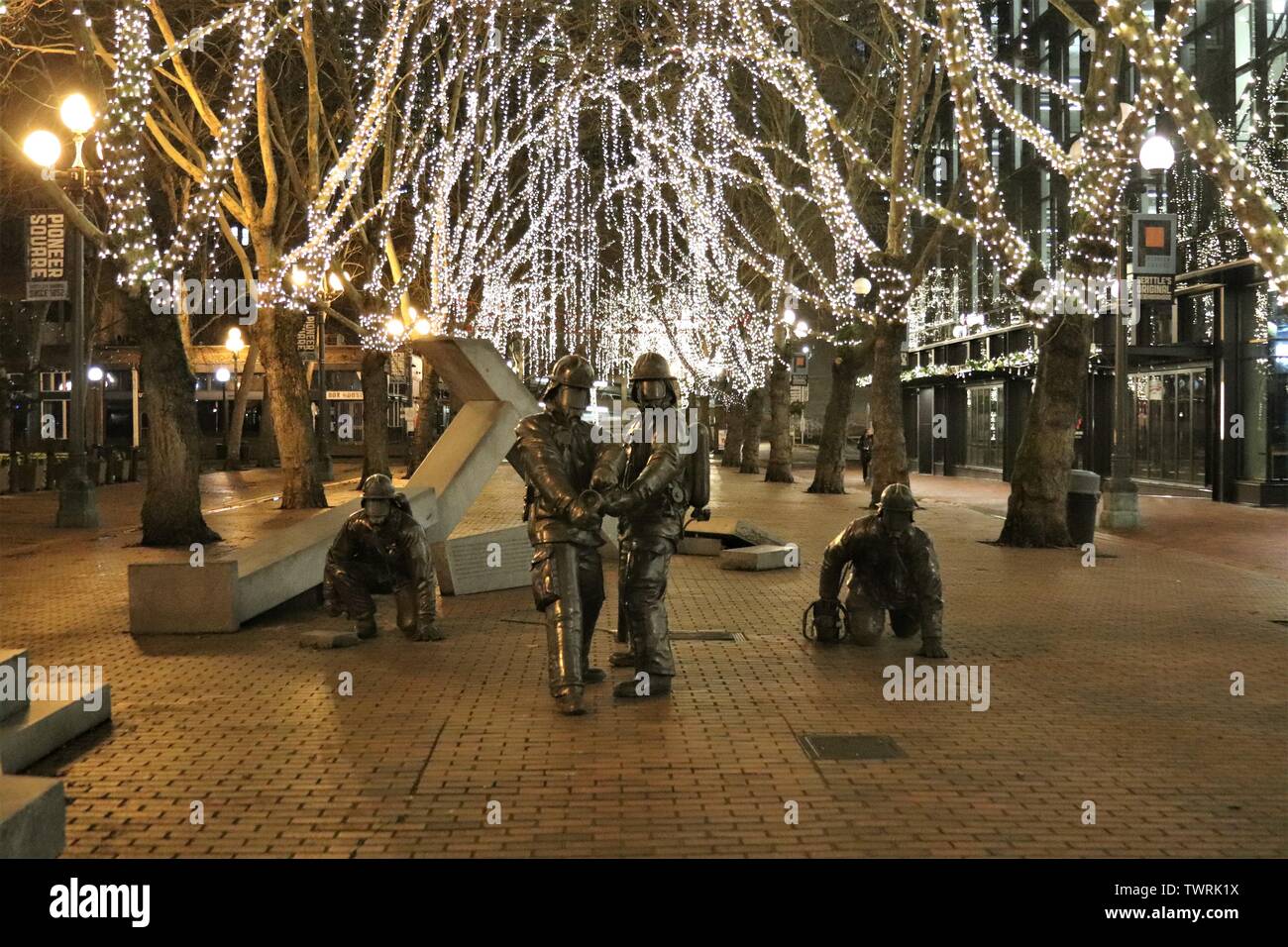 Pioneer Square di notte Foto Stock