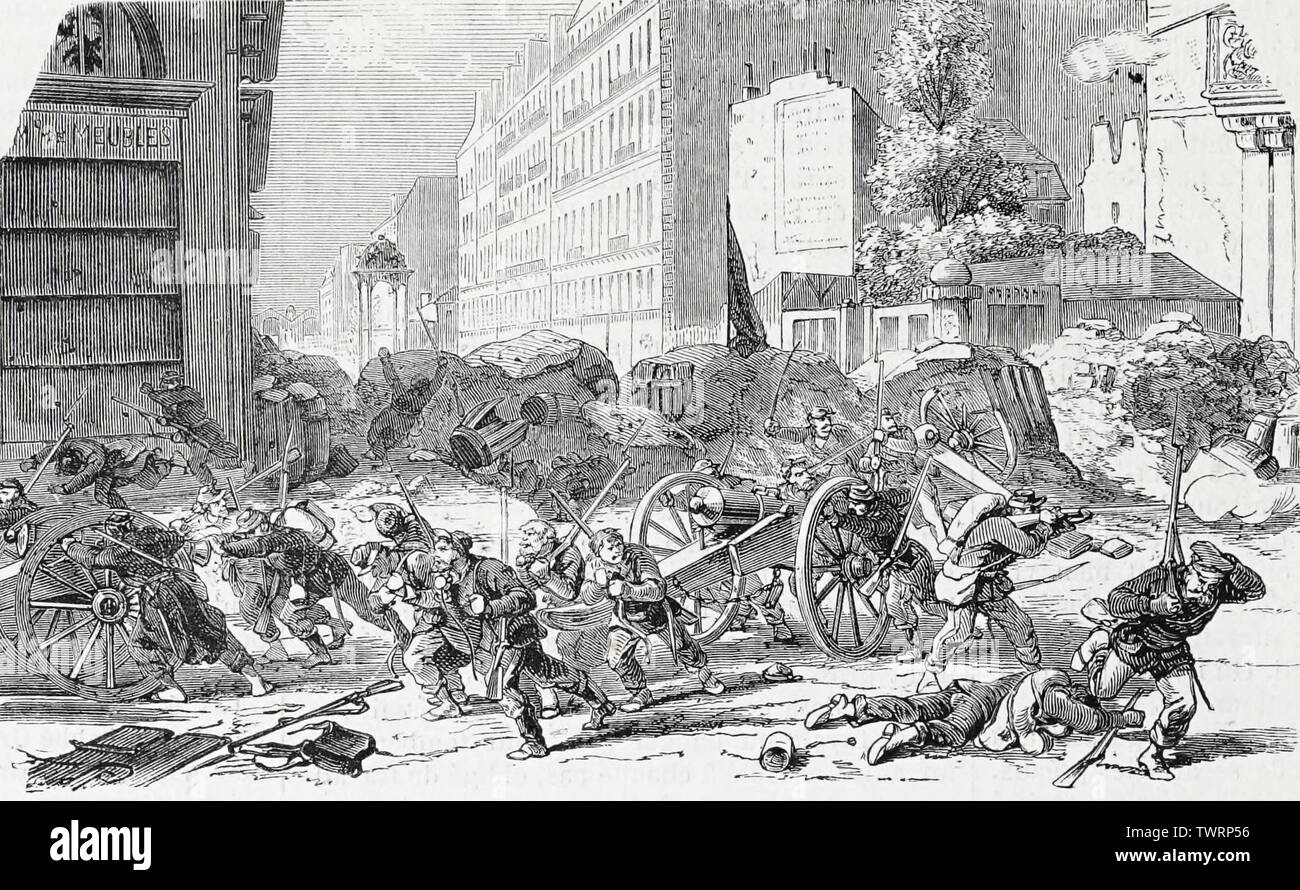 Evacuazione della Rue de Rennes da insorti durante la Comune di Parigi, 1871 Foto Stock