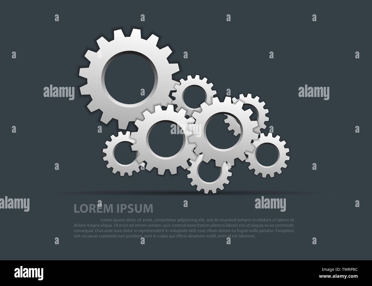 Abstract gli ingranaggi si sovrappongono in argento su grigio design industriale moderno sfondo futuristico illustrazione vettoriale. Illustrazione Vettoriale