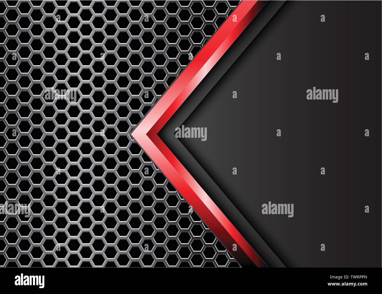 Abstract freccia rossa di metallo grigio sulla maglia esagonale pattern design moderno lusso futuristico vettore sfondo immagine. Illustrazione Vettoriale