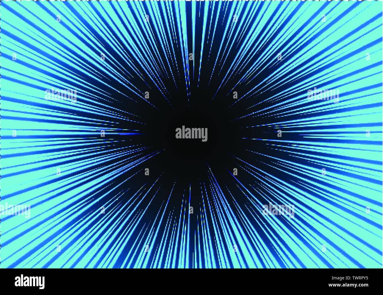 Abstract radiale velocità zoom linea blu su nero design per cartoon sfondo fumetti illustrazione vettoriale. Illustrazione Vettoriale