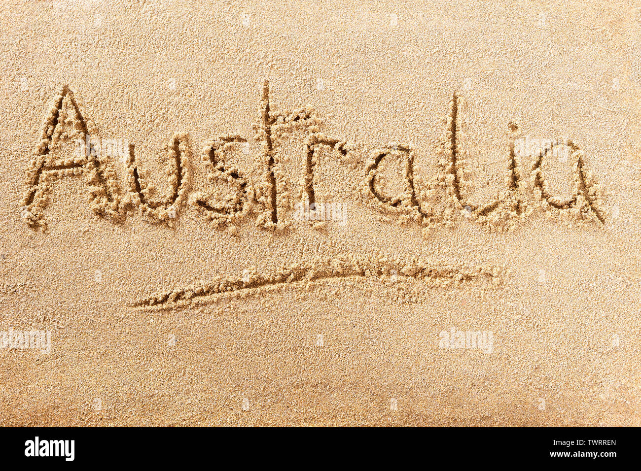 Australia spiaggia parola scritta nella sabbia Foto Stock
