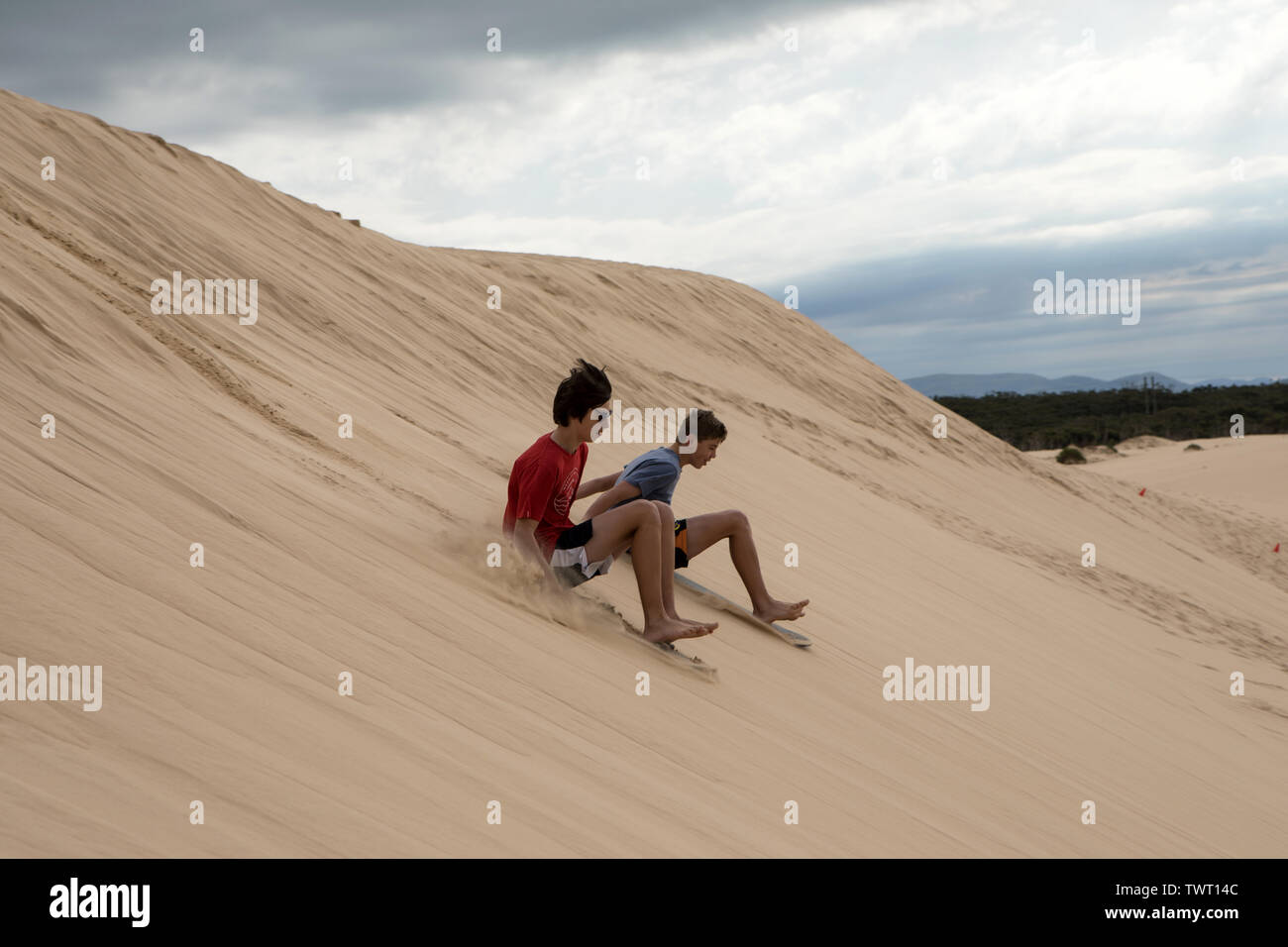 Sabbia Surf, Stockton Beach, NSW, Australia Foto Stock
