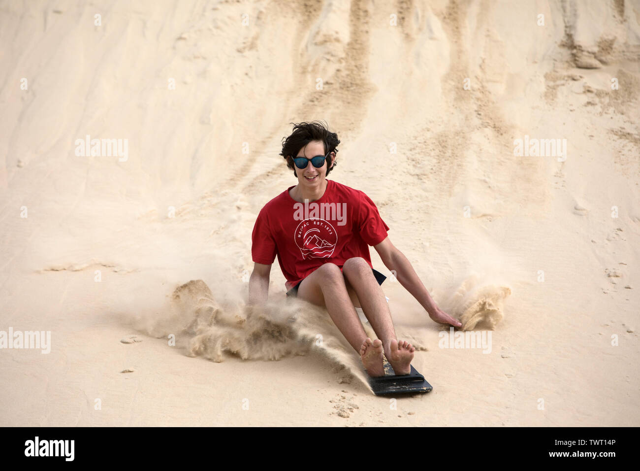 Sabbia Surf, Stockton Beach, NSW, Australia Foto Stock