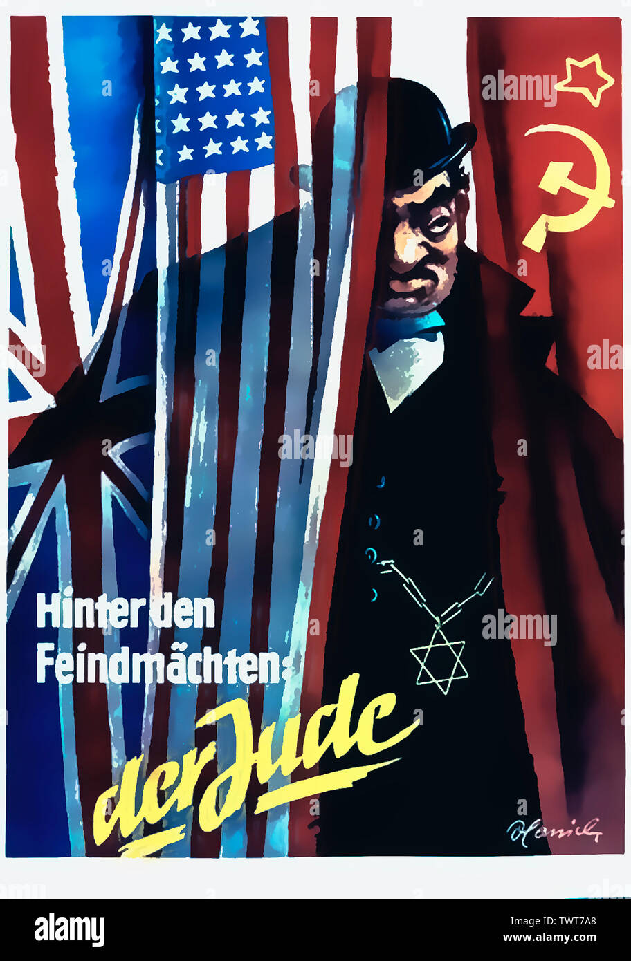 Propaganda nazista della II Guerra Mondiale, "Hinter den Feindmachten der Jude'. Foto Stock