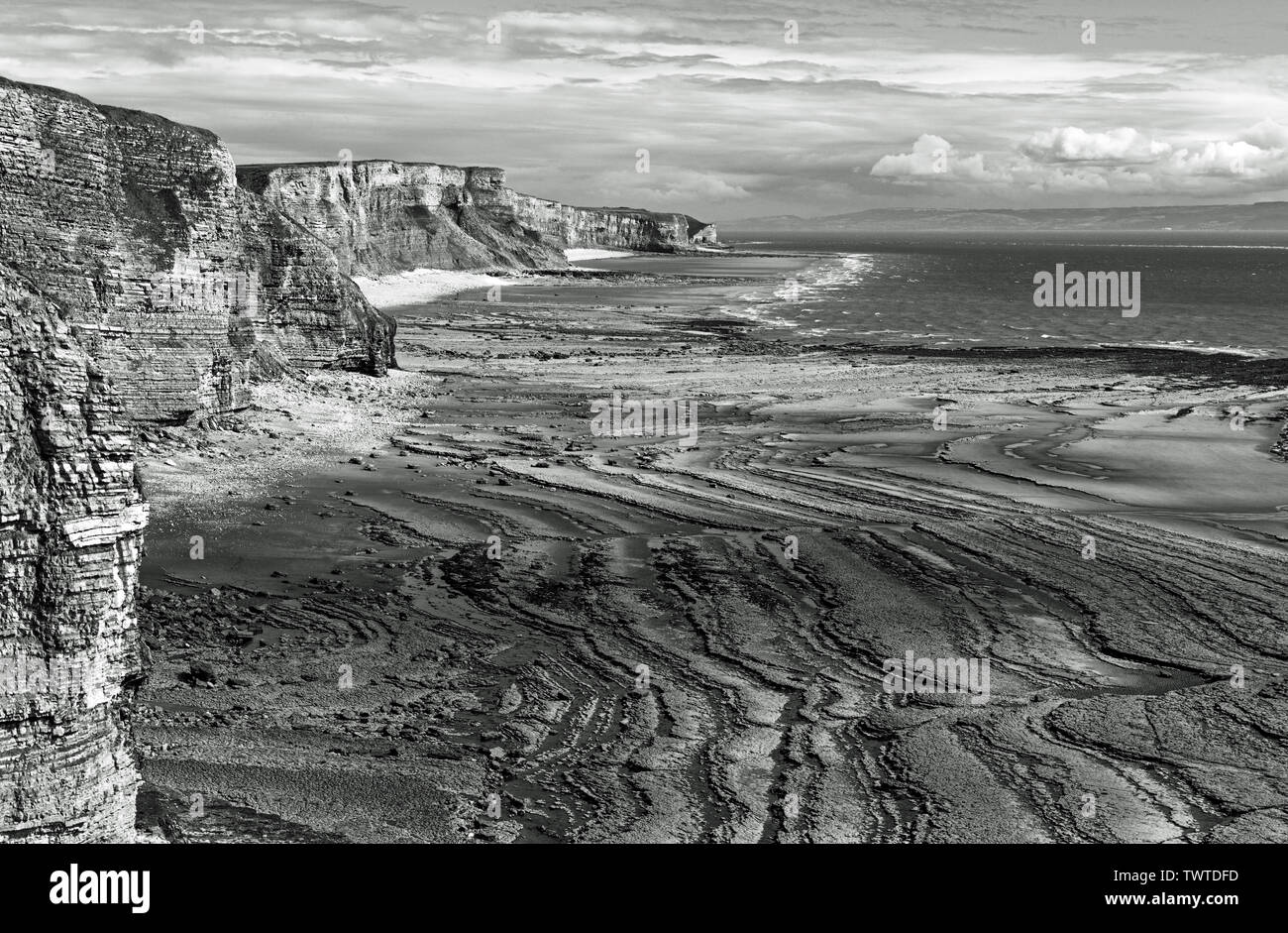 Il Glamorgan Heritage costa come una fotografia in bianco e nero - Galles del Sud Foto Stock