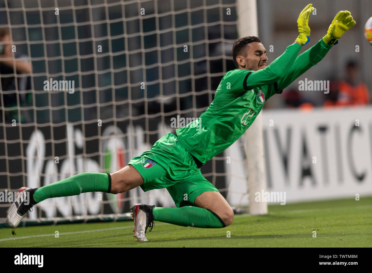 Alex Meret (Italia) durante UEFA EURO sotto 21 Italia 2019 Gruppo un match tra Belgio 1-3 Italia a Citta del Tricolore Stadium di Reggio Emilia, Italia, 22 giugno 2019. Credito: Maurizio Borsari/AFLO/Alamy Live News Foto Stock