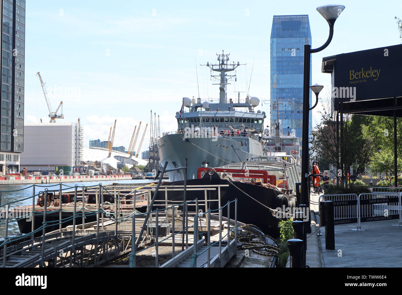 HMS Enterprise (H88) Visita al Canary Wharf, Sud Dock, Canary Wharf, London, Regno Unito, 22 giugno 2019, Foto di Richard Goldschmidt Foto Stock