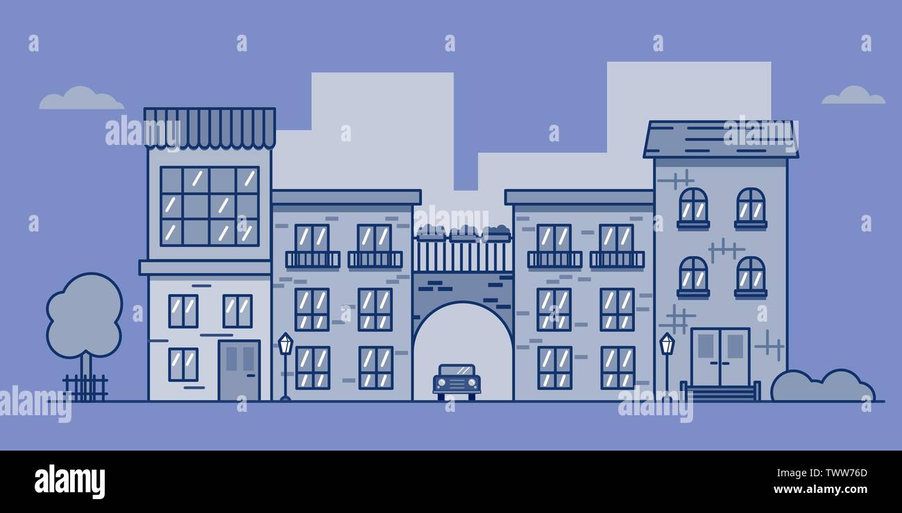 Le strade della città. Illustrazione Vettoriale in stile appartamento. Eps 10. Illustrazione Vettoriale