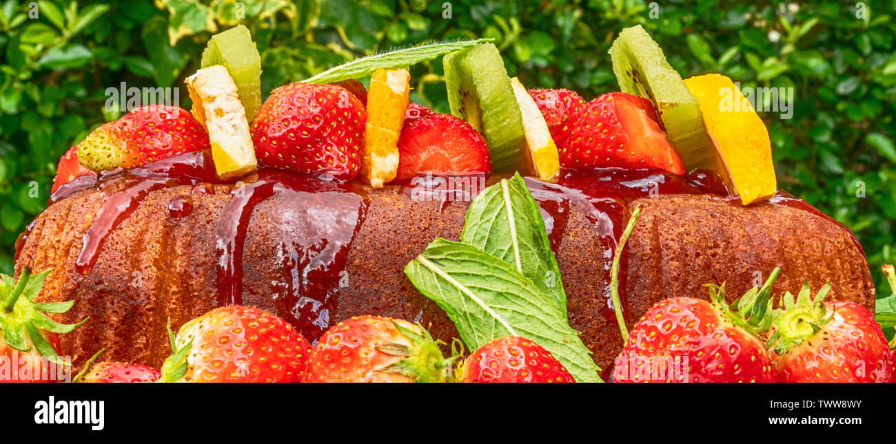 Estate colorate torta con frutta e foglie di menta Foto Stock