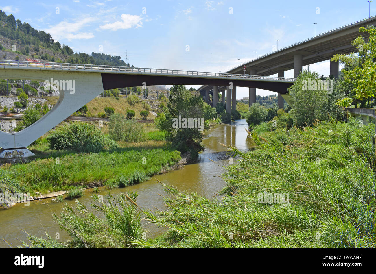 Autostrada ponti sul Rio Llobrega, Martorell Barcelona Foto Stock