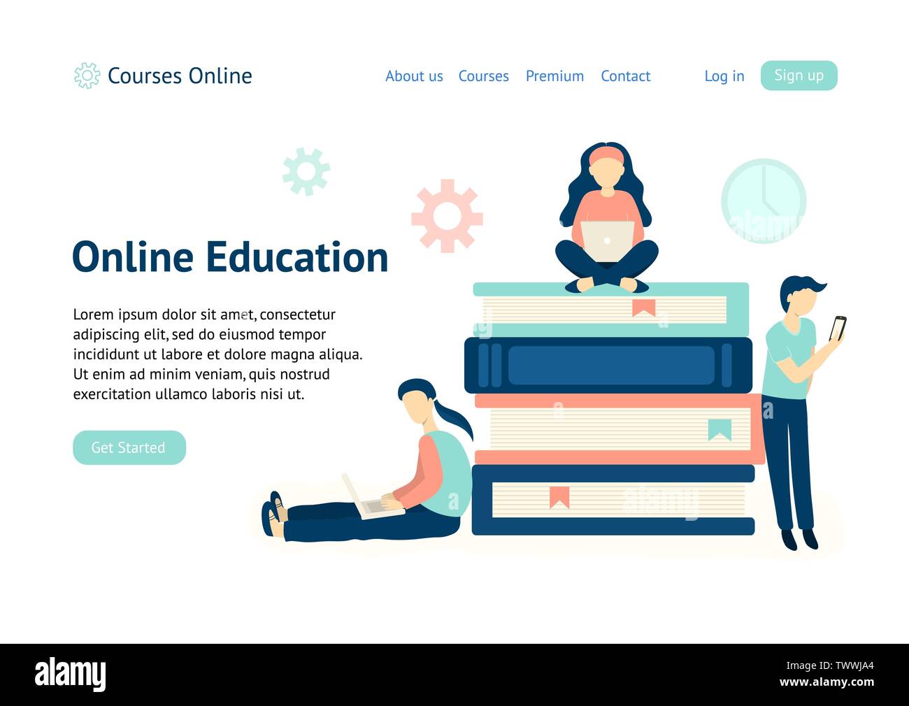 Modello di pagina di intestazione per il sito web. Online il tema dell'istruzione. Illustrazione Vettoriale Illustrazione Vettoriale
