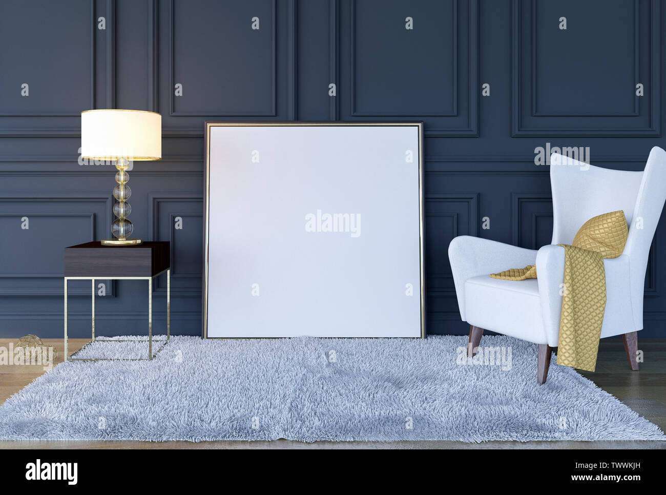 Modern classic luxury living room interior sfondo con mock up del fotogramma poster, rendering 3D Foto Stock