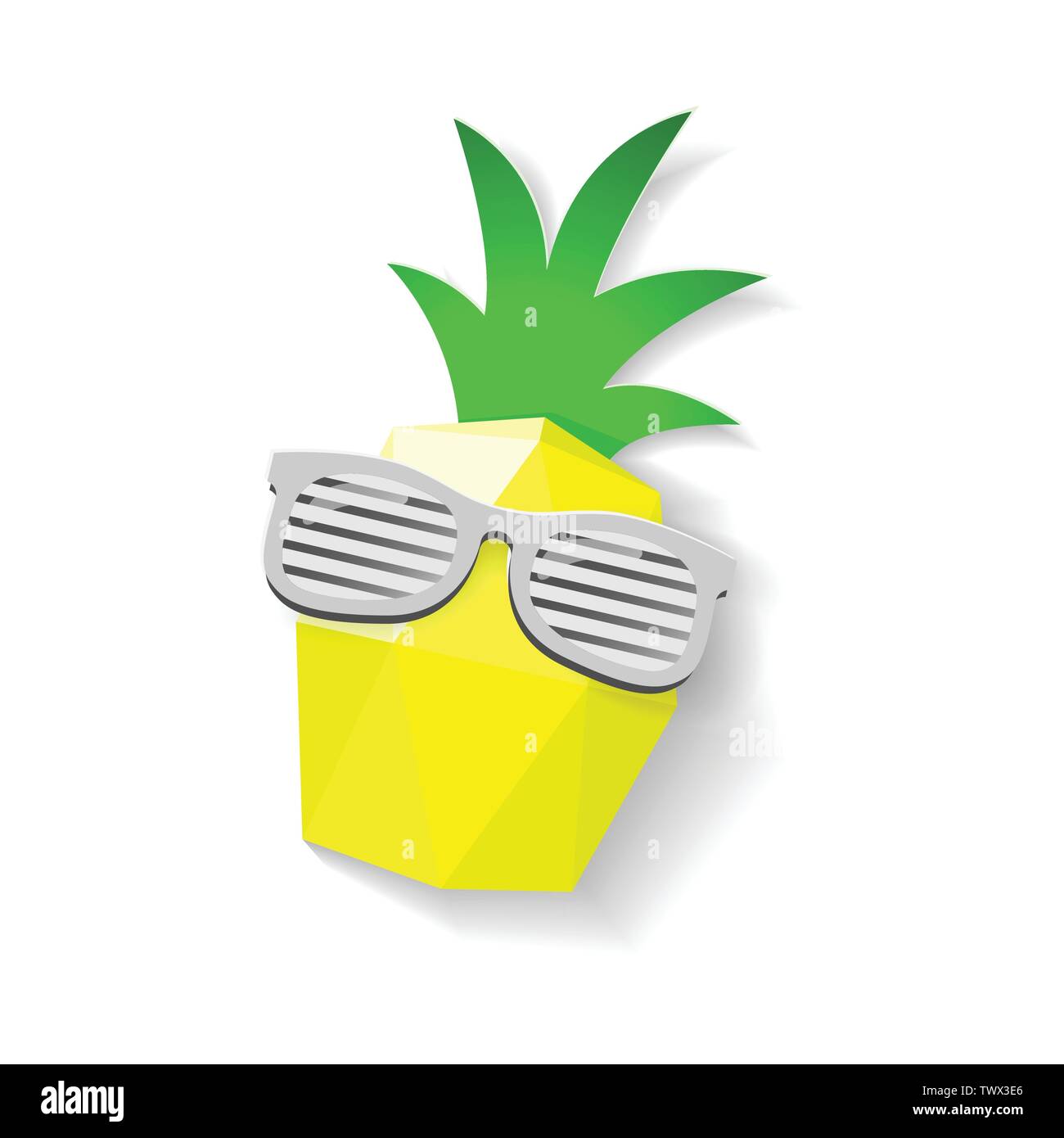 Ananas a bassa poli e il foglio di stile arte con occhiali da sole - isolato su sfondo bianco Illustrazione Vettoriale