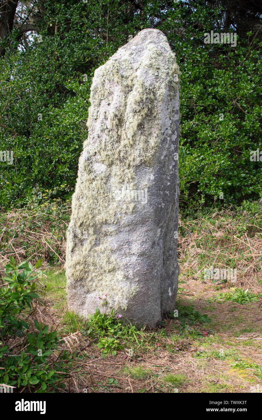 Lunga Rock pietra permanente, St Mary, isole Scilly, Cornwall Regno Unito Foto Stock