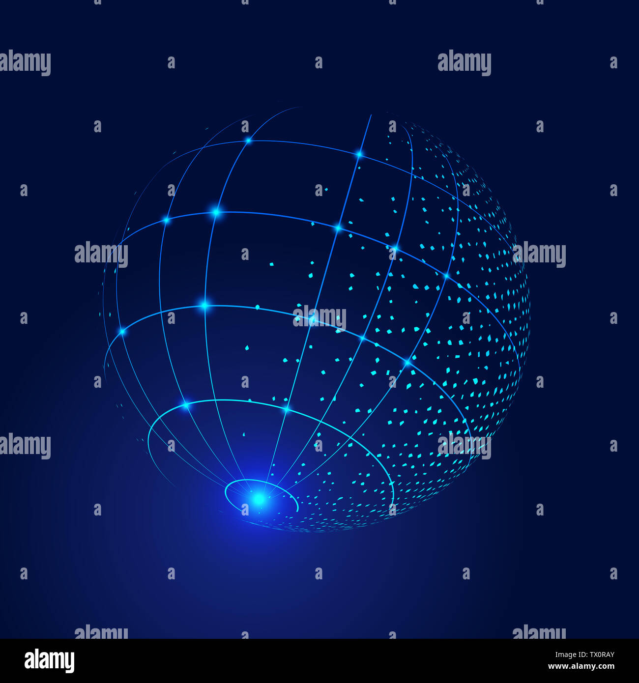 Punto di pixel, composizione linea tridimensionale sfera luminosa, vettore astratto pianeta, morale globalizzazione, internazionalizzazione, la scienza e la tecnologia concept Foto Stock