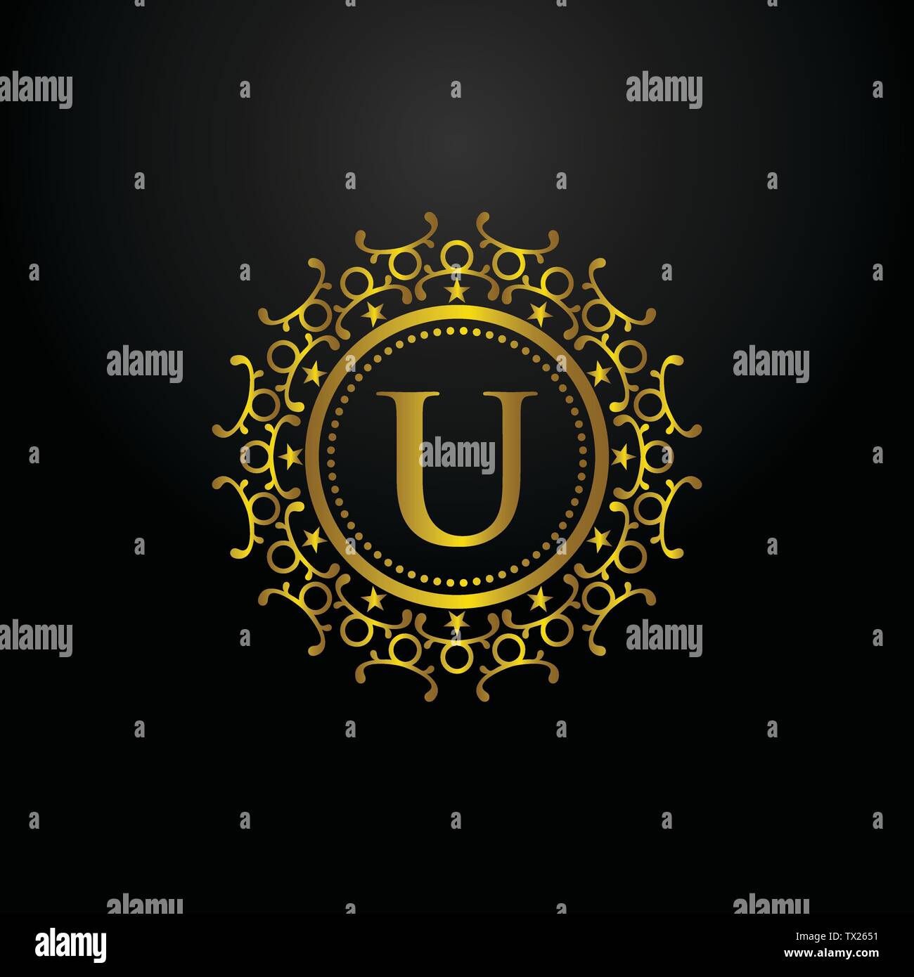 Il logo di lusso, lettera U logo, classico ed elegante design del logo per il settore industriale e commerciale, logo interno,cresta,logo logo decorativo,ornamento logo, spa un Illustrazione Vettoriale