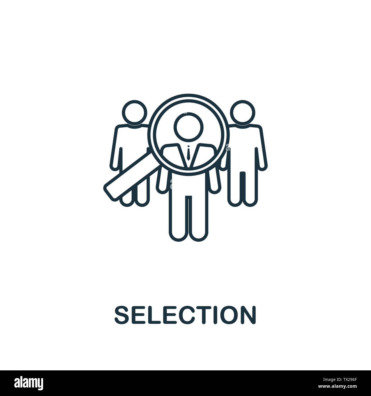 Simbolo dell'icona di selezione in stile contorno. Segno creativo dalla collezione di icone delle risorse umane. Icona di selezione linea sottile per computer e dispositivi mobili Foto Stock