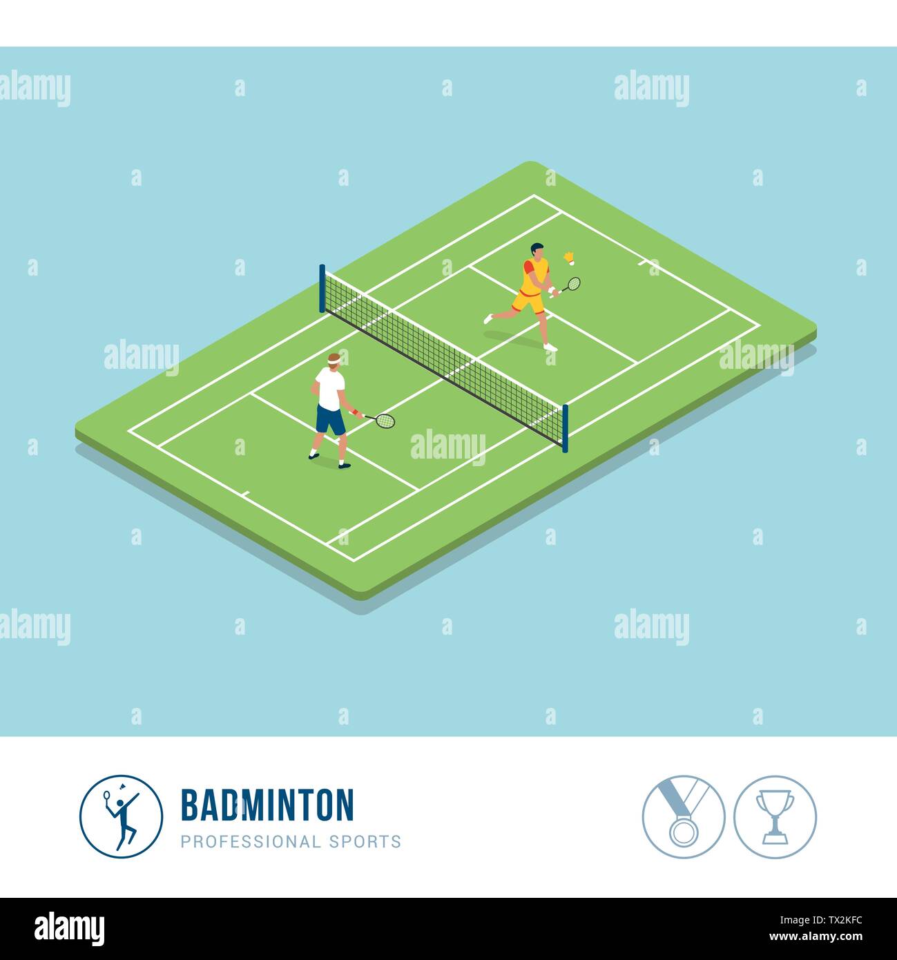 Sport Professionali concorrenza: badminton, due giocatori di colpire il volano con le racchette Illustrazione Vettoriale