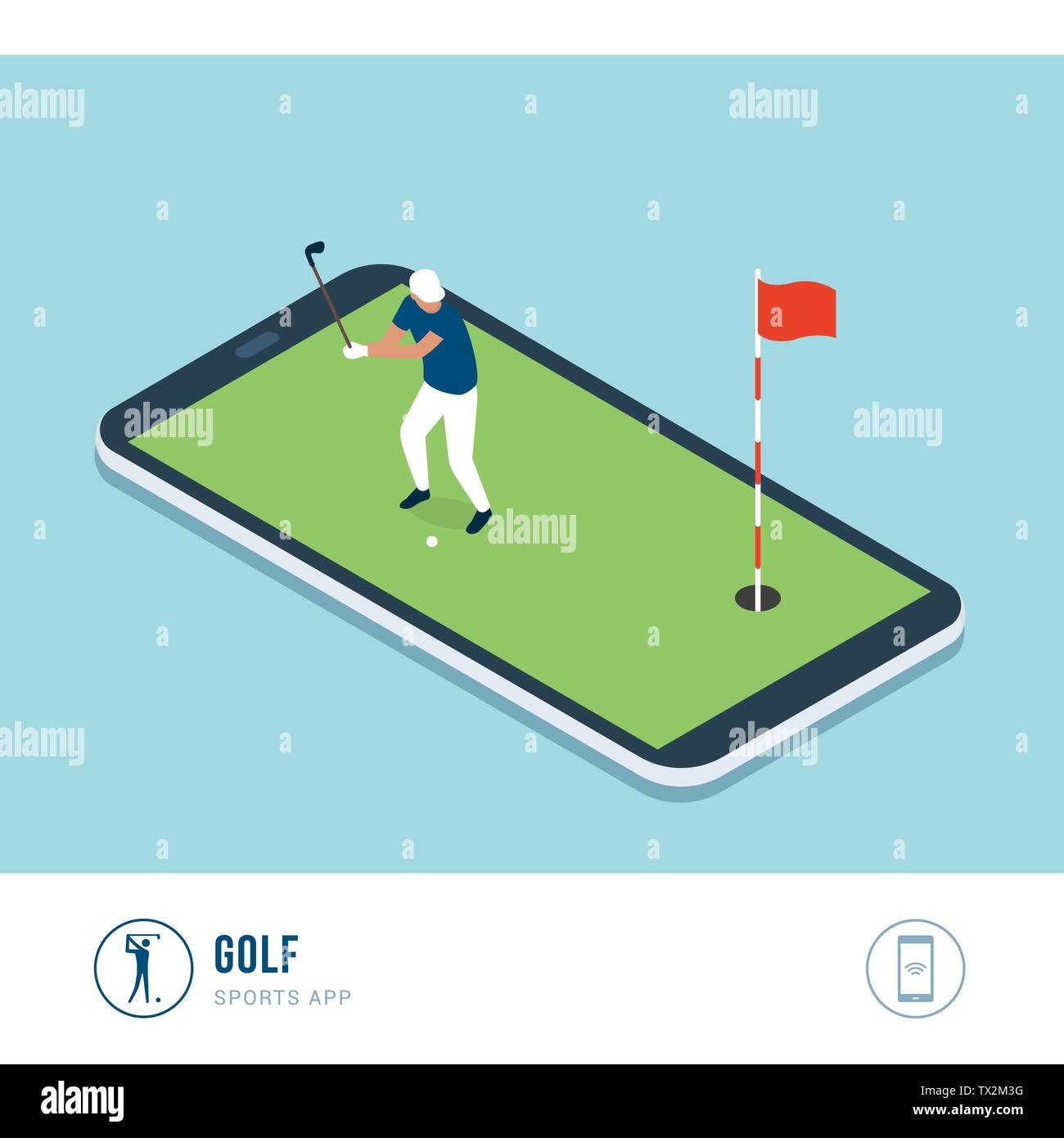 Sport Professionali concorrenza: golf, giocatore di colpire una pallina con un club Illustrazione Vettoriale