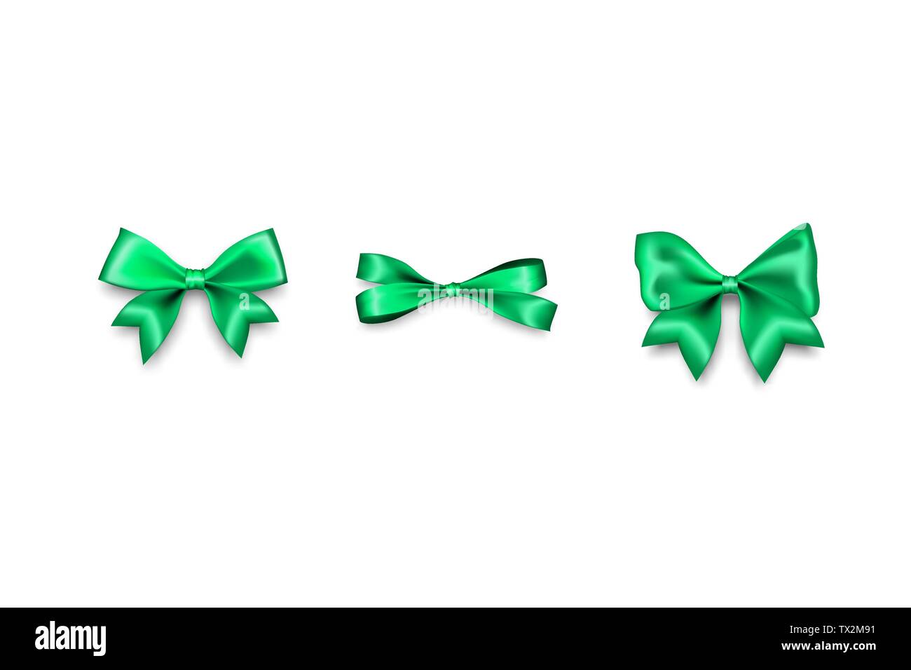 Vacanza a molla verde regalo satin bow knot nastro. Compleanno di progettazione realistica vettore isolato. La seta lucente vendita tessile nastro. Illustrazione Vettoriale