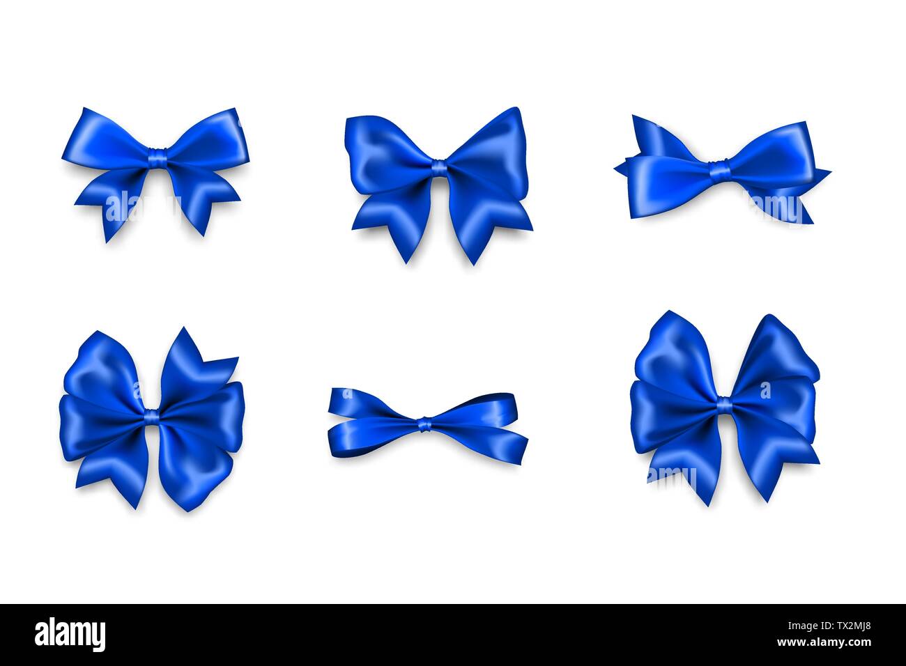 Holiday blu satinato per uomo e ragazzo dono bow knot nastro. Compleanno di progettazione realistica vettore isolato. La seta lucente vendita tessile nastro. Illustrazione Vettoriale