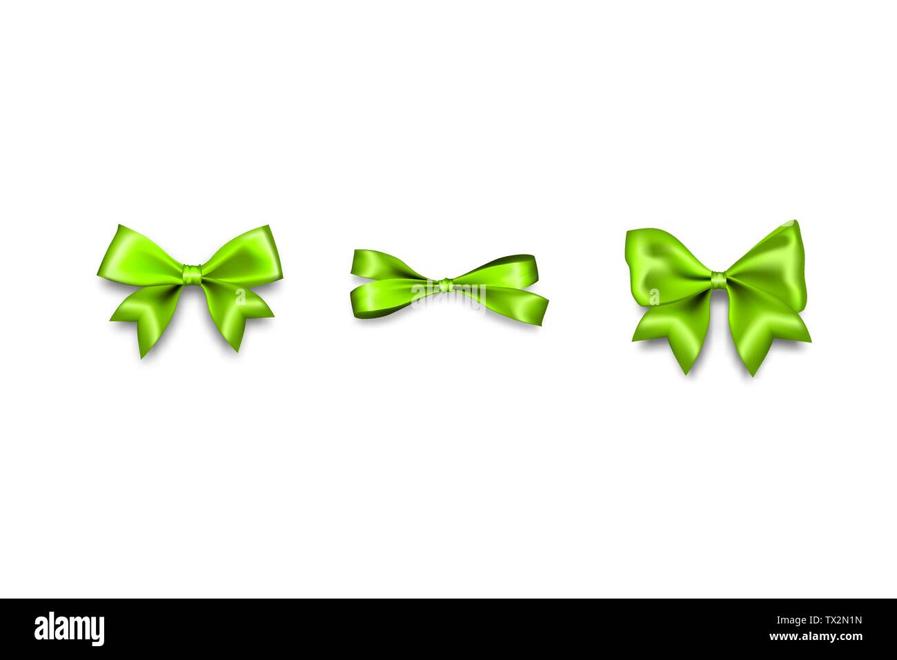 Vacanze di Natale in raso verde regalo bow knot nastro. Compleanno di progettazione realistica vettore isolato. La seta lucente vendita tessile nastro. Illustrazione Vettoriale