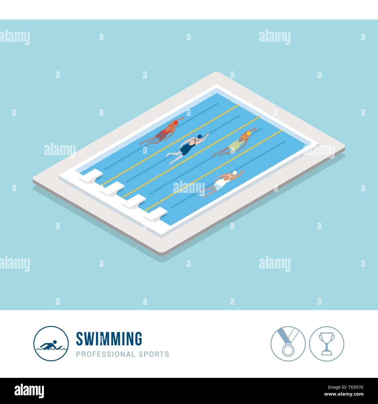 Sport Professionali concorrenza: nuoto, professional nuotatori concorrenza in un pool Illustrazione Vettoriale