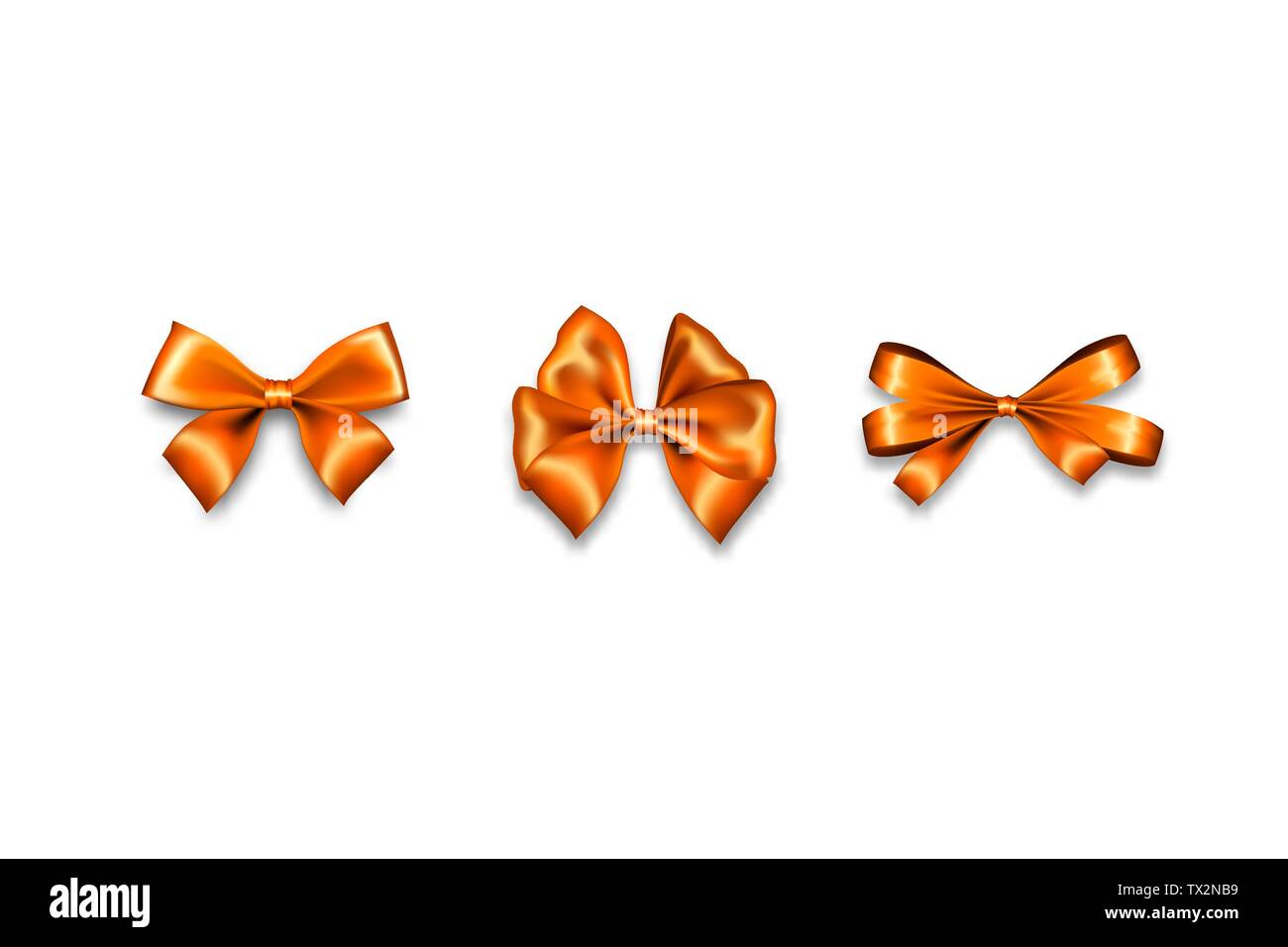 Holiday satinato arancio, oro dono bow knot nastro. Compleanno di progettazione realistica vettore isolato. La seta lucente vendita tessile nastro. Illustrazione Vettoriale