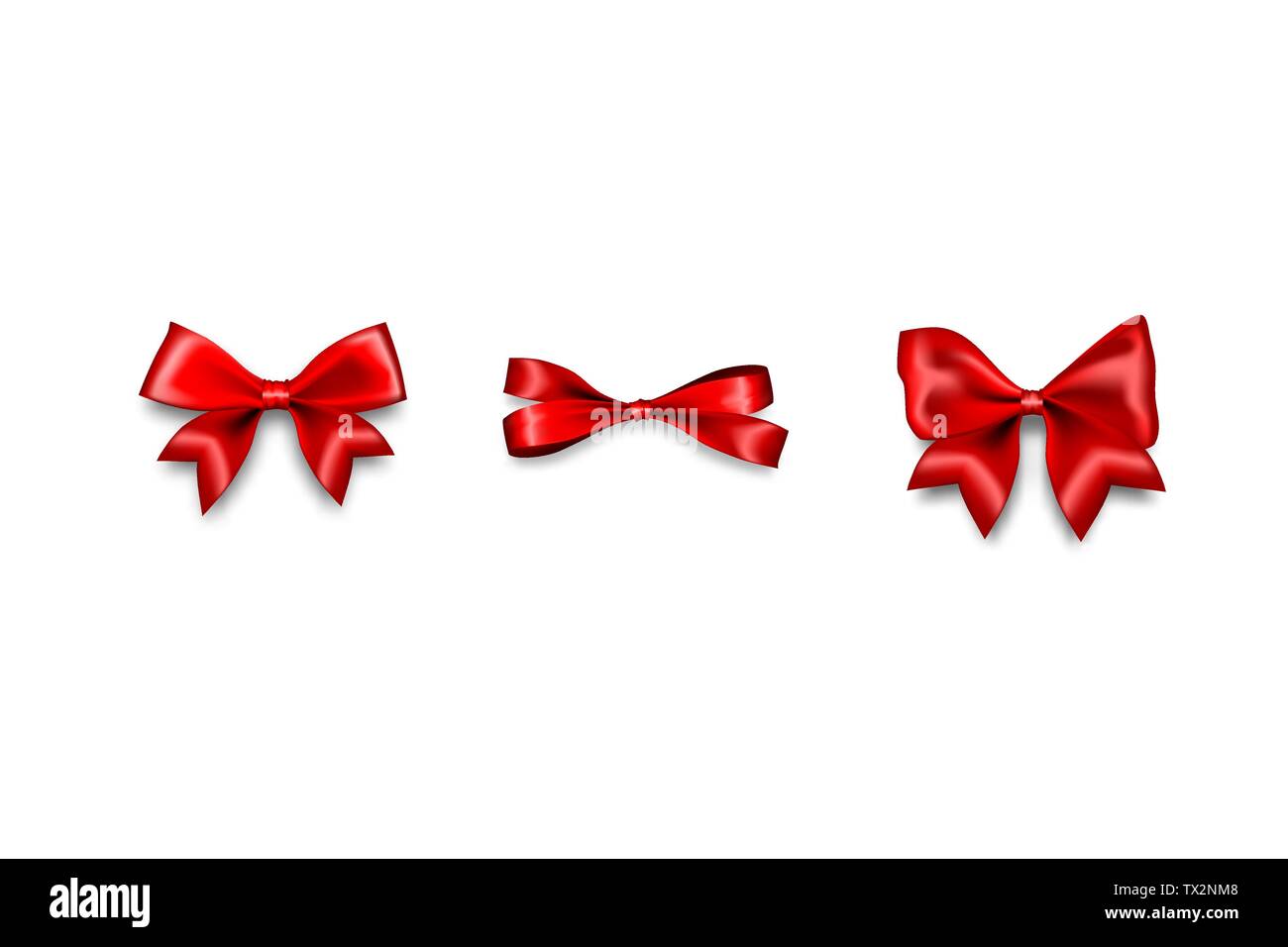 Rosso per le vacanze di Natale regalo satin bow knot nastro. Compleanno di progettazione realistica vettore isolato. La seta lucente vendita tessile nastro. Illustrazione Vettoriale