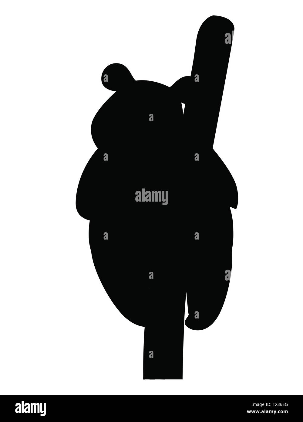 Silhouette nera carino big panda sedersi su albero v cartoon animale piatto design illustrazione vettoriale. Illustrazione Vettoriale